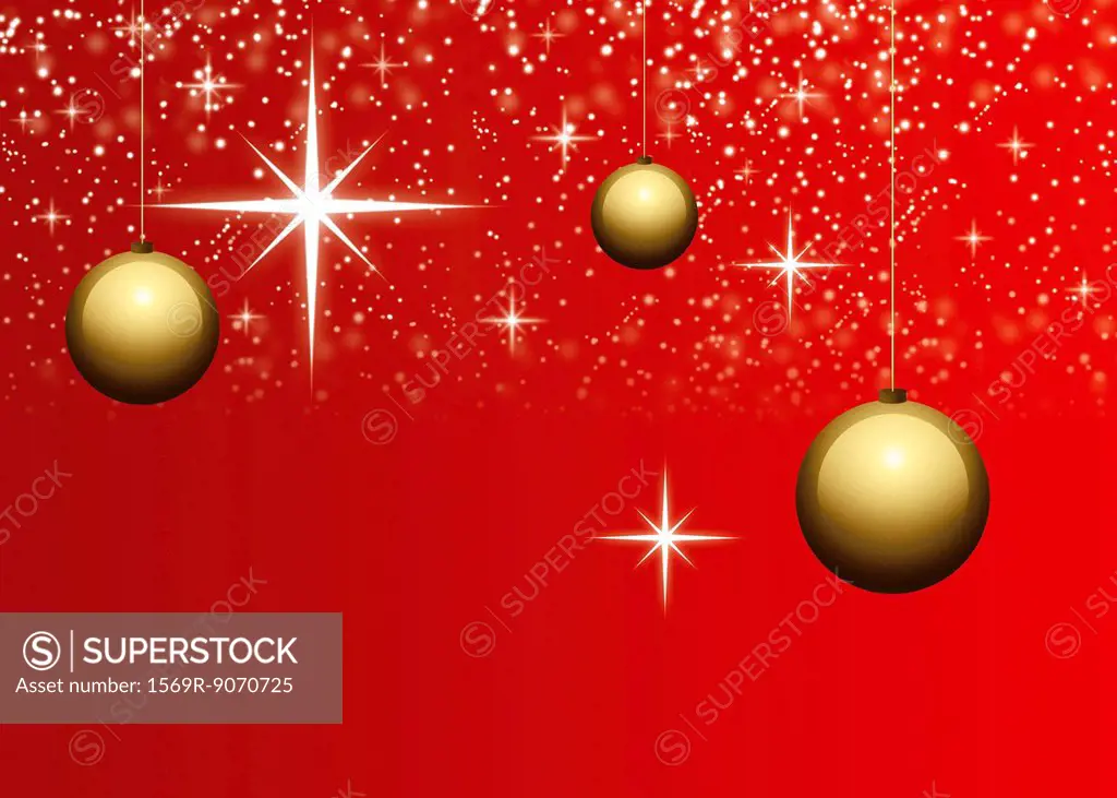 Christmas ornaments and stars on red background