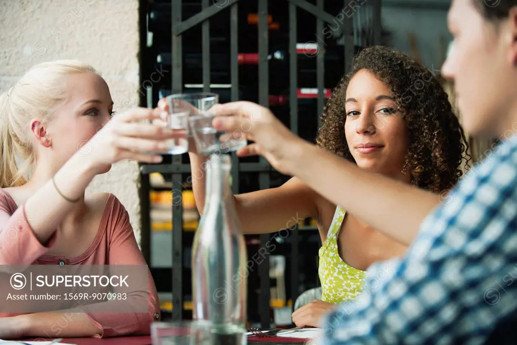 Woman raising glass with friends