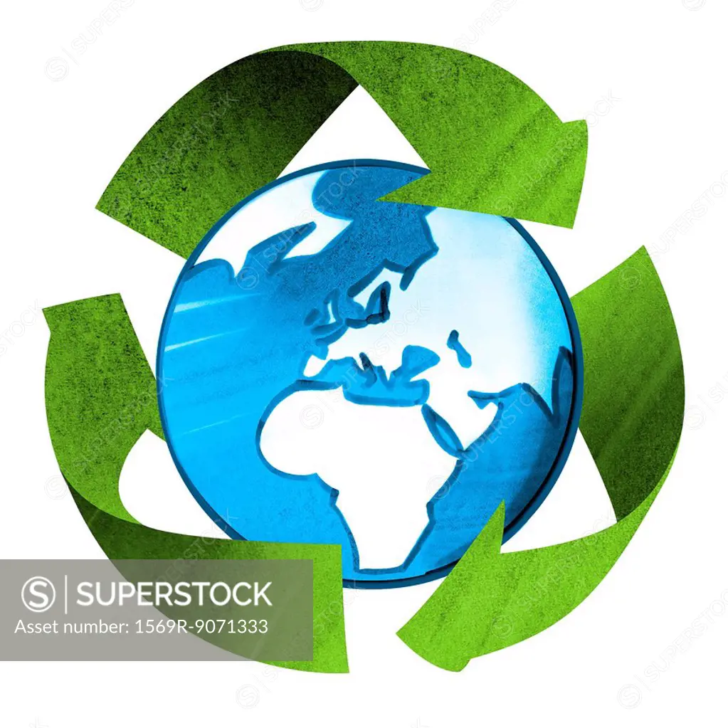 Recycling symbol enveloping planet earth