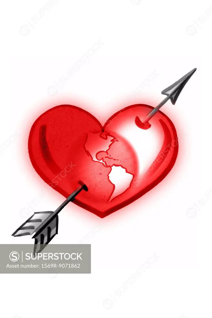 Earth inside of heart and arrow