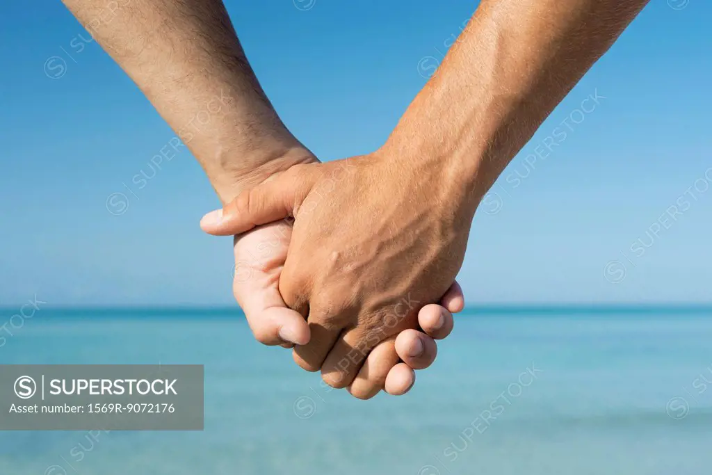 Two men holding hands, cropped