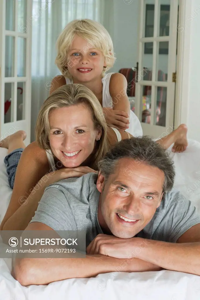 Family stacked up on top of each other, portrait