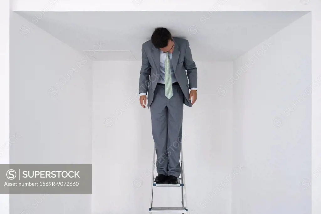 Executive standing on stepladder