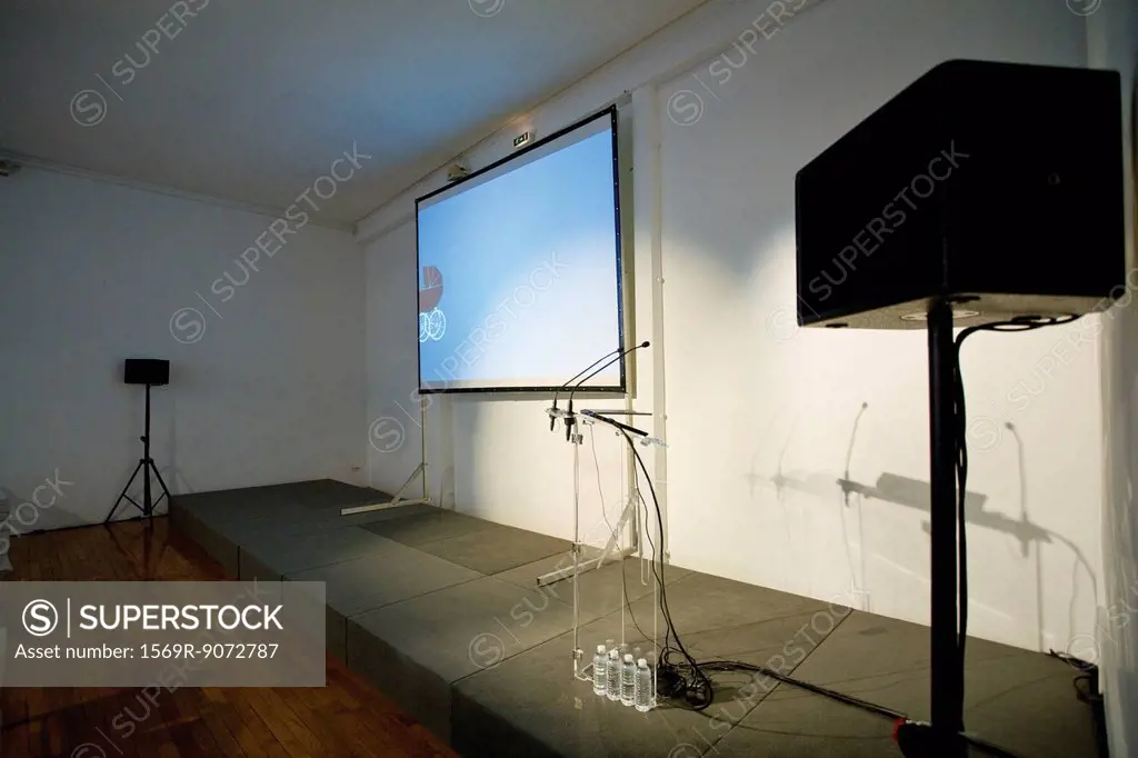 Blank projection screen in conference room