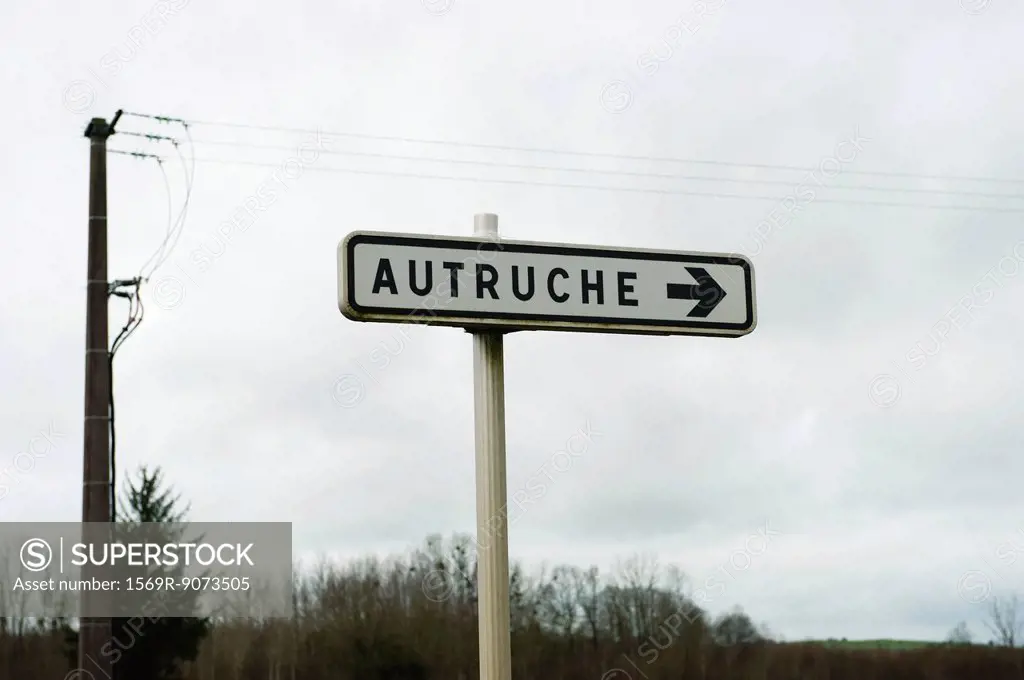 Road sign showing way to Autruche, France
