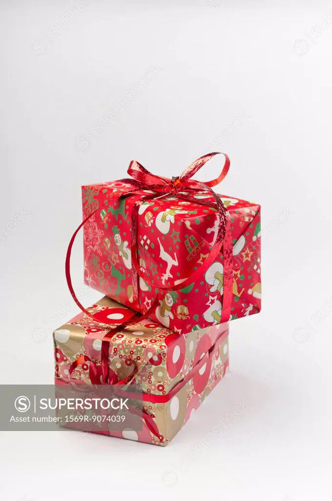 Festively wrapped Christmas gifts