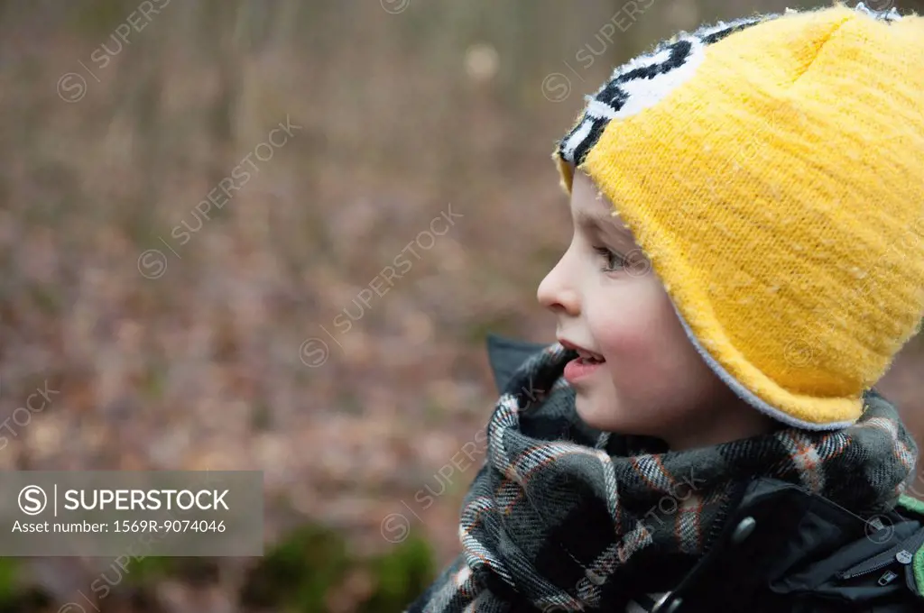 Boy with knit hat, portrait, side view