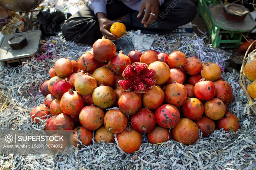 Fresh pomegranates in market