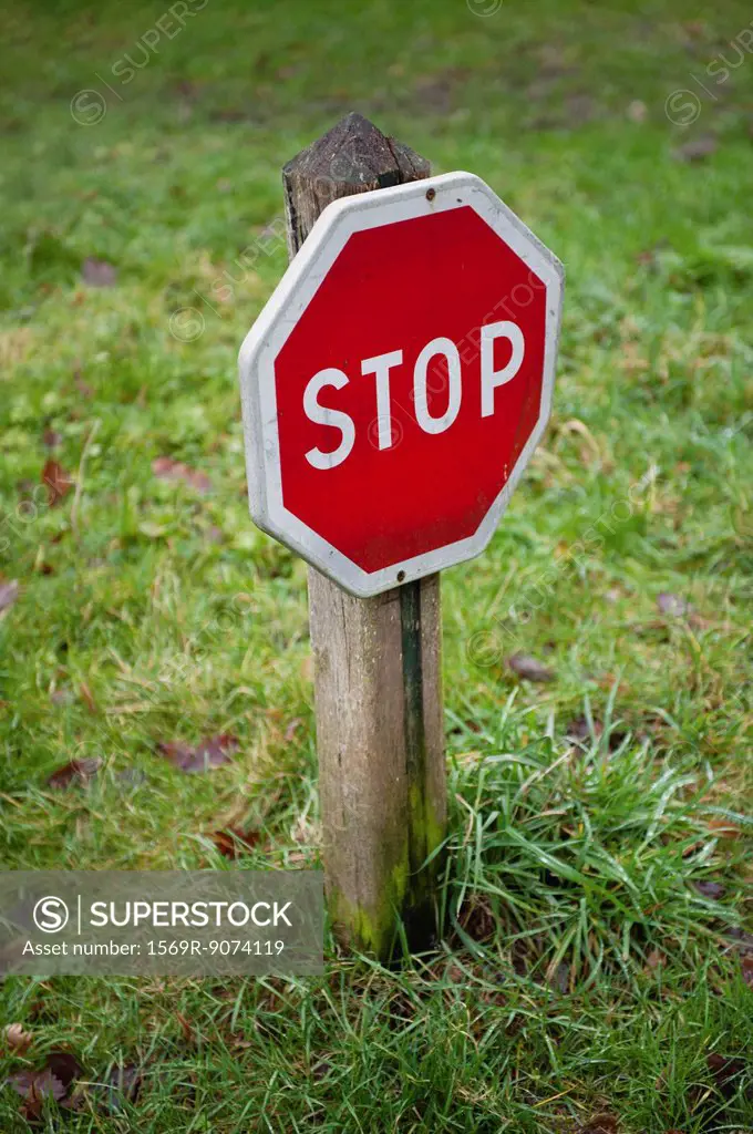 Stop sign in grass