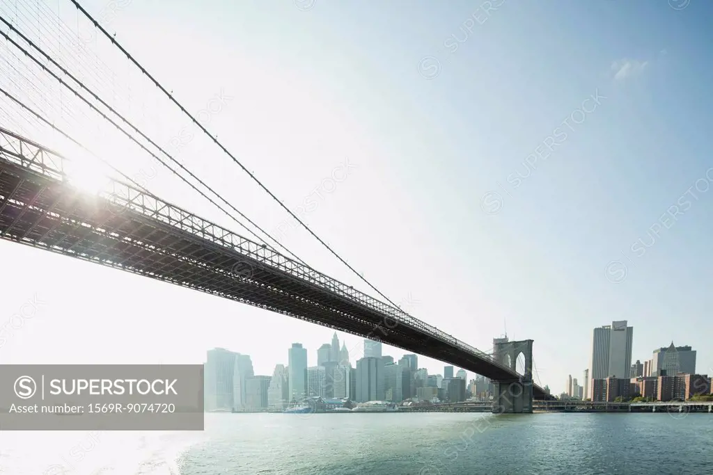 Brooklyn Bridge and lower Manhattan, New York City, New York, USA