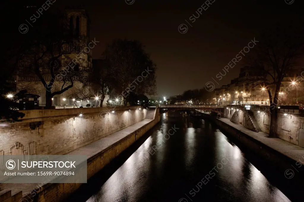 Seine river by night, Paris, France