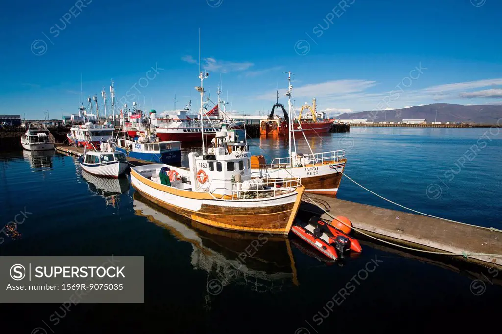 Boats docked in marina