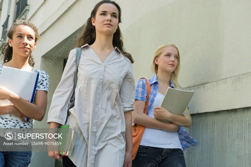 Female college students walking outdoors