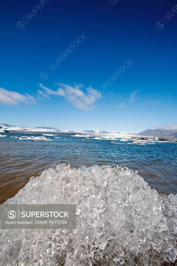 Ice melting in Jokulsarlon glacial lagoon, Iceland