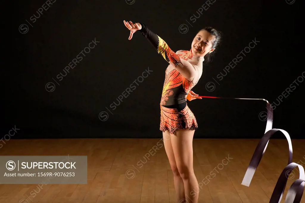 Gymnast twirling ribbon