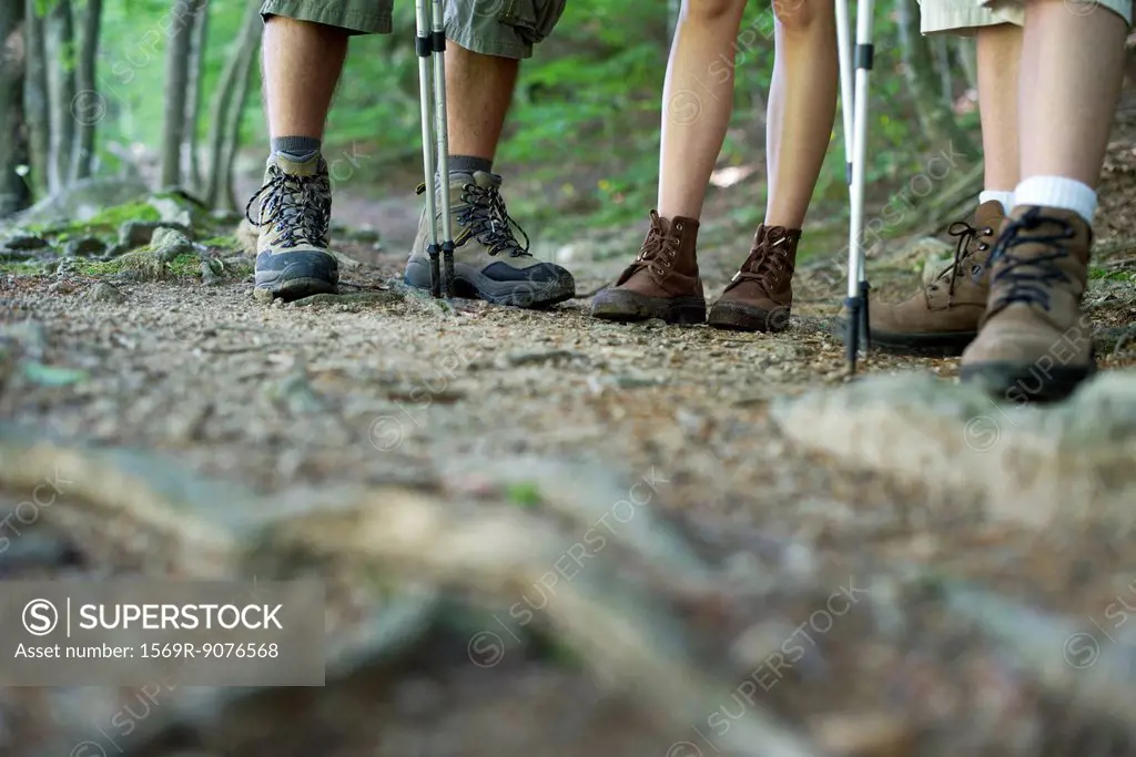 Hikers in hiking boots, low section