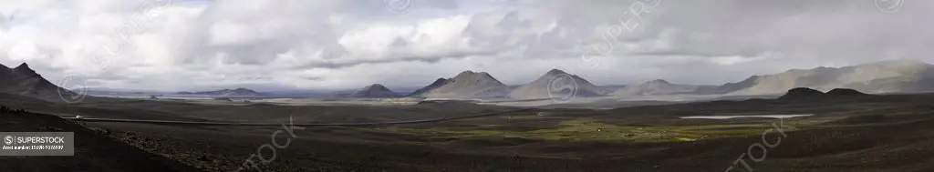 Panoramic view of barren landscape, Iceland