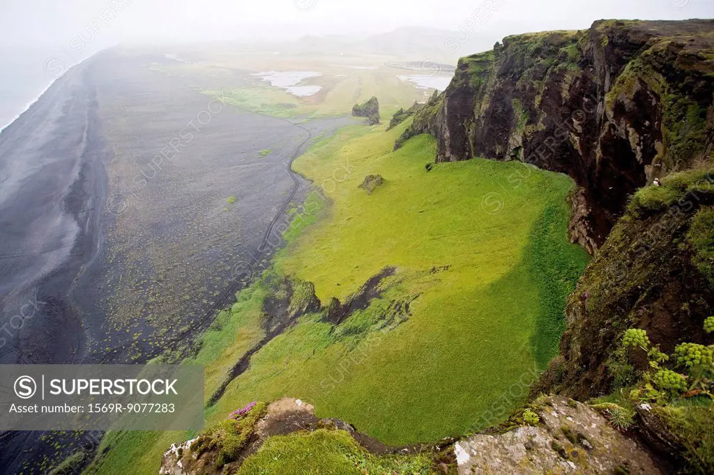 Cliffs overlooking black sand beach, Dyrhlaey peninsula, Iceland