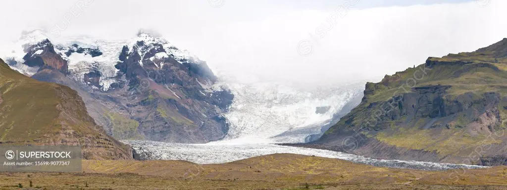Iceland, panoramic view of mountains and glacier