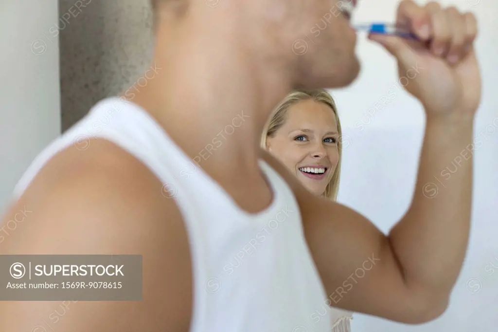 Couple together in bathroom
