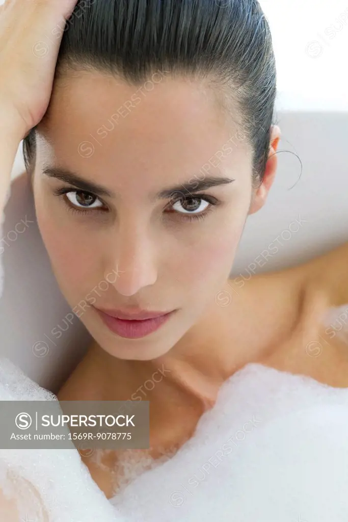 Woman in bubble bath