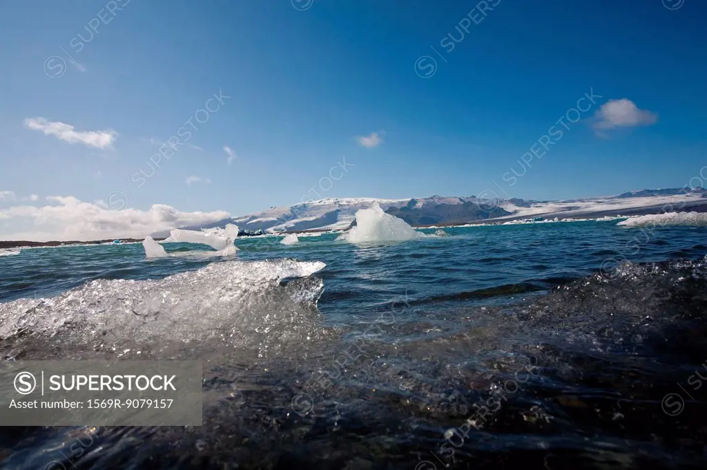 Ice melting in Jokulsarlon glacial lagoon, Iceland