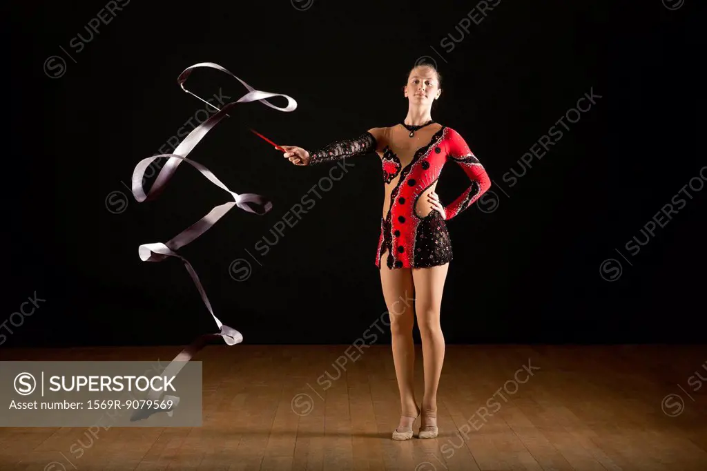Gymnast twirling ribbon, portrait