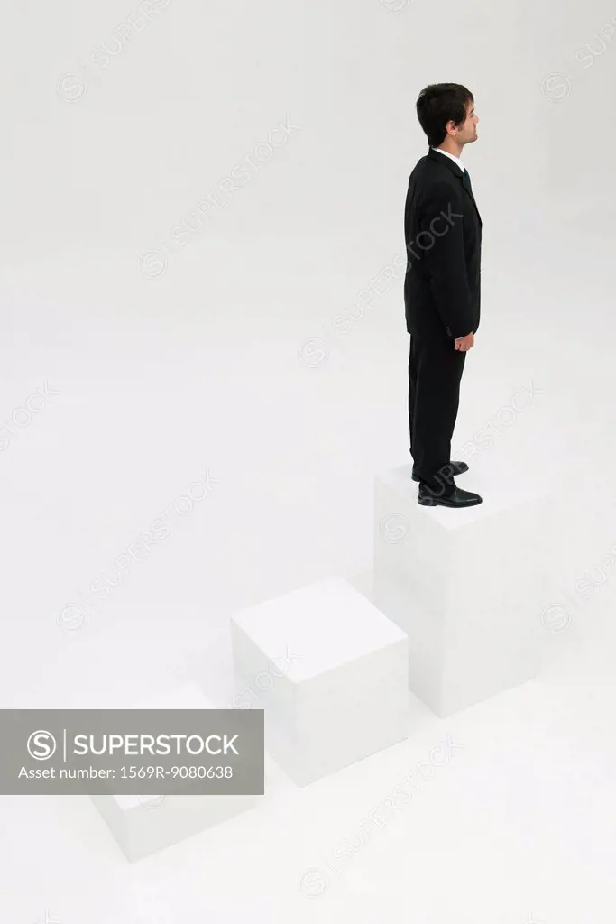 Businessman standing on highest step