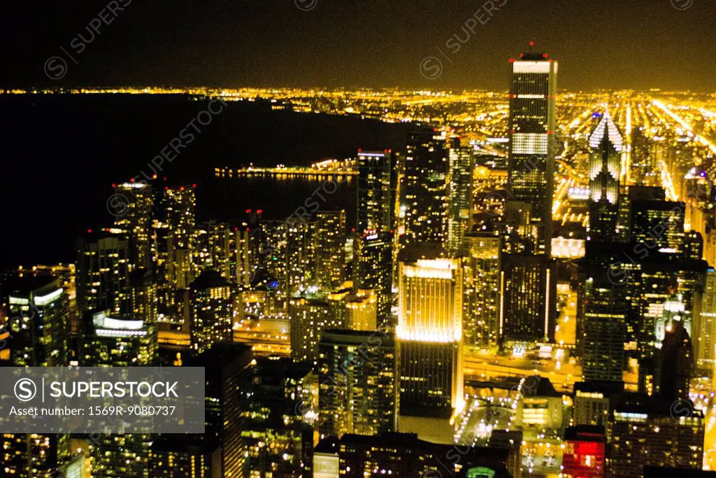 Night view of Chicago from the John Hancock Observatory
