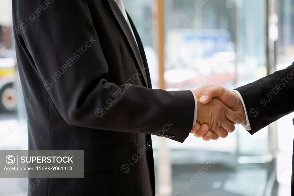 Businessmen shaking hands, cropped