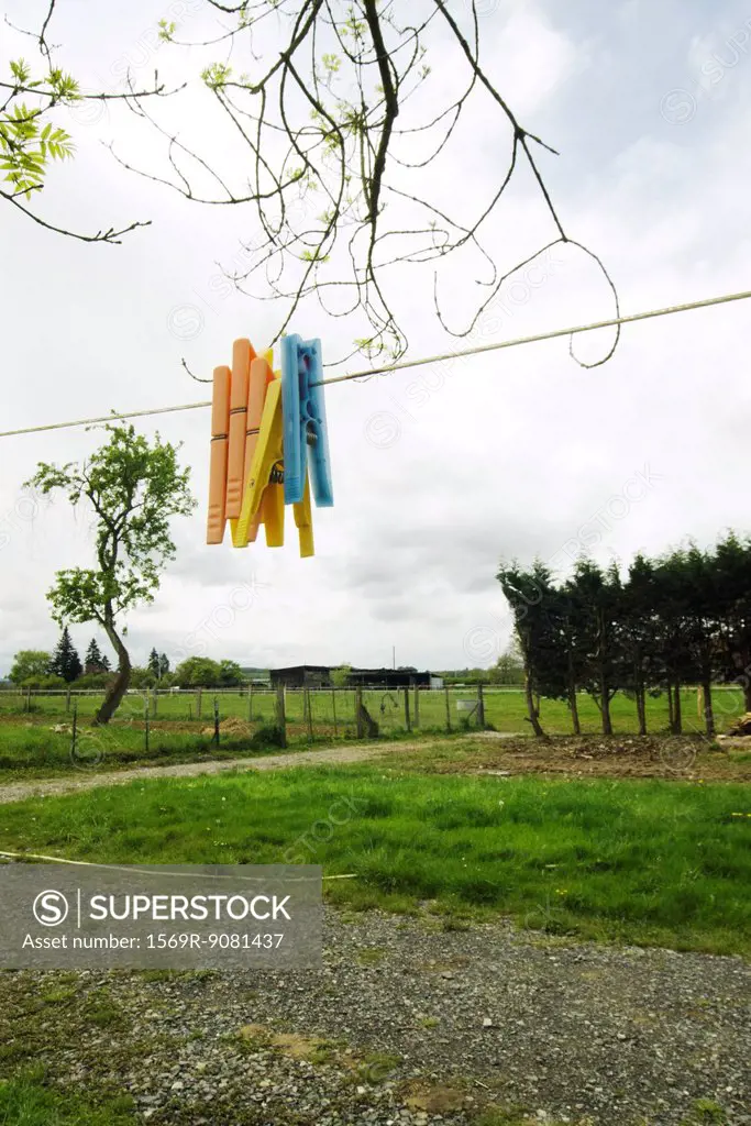 Clothespins on a rope in a country décor