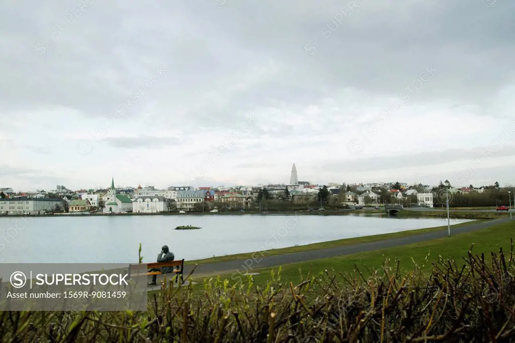 Tjörnin lake and views of the city of Reykjavik, Iceland