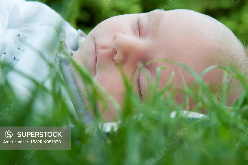 Baby sleeping in grass