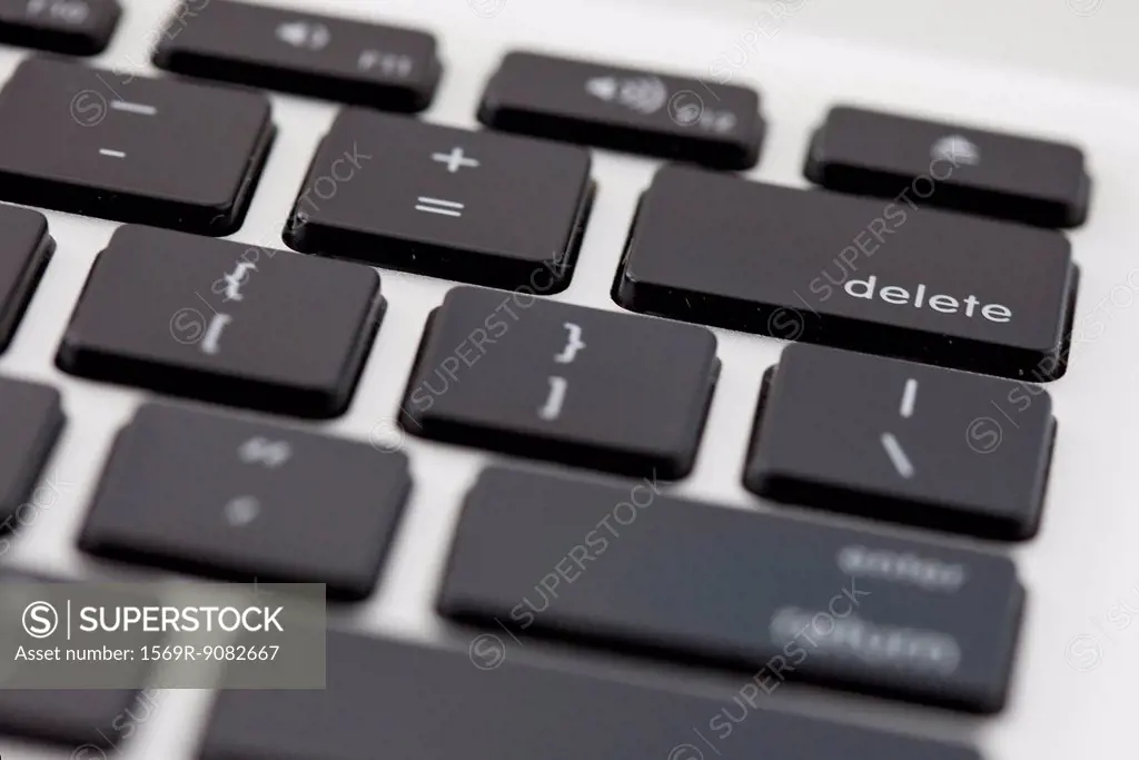Computer keyboard, focus on delete key