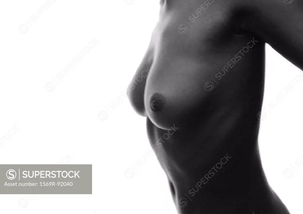 Woman´s bare chest, side view, B&W