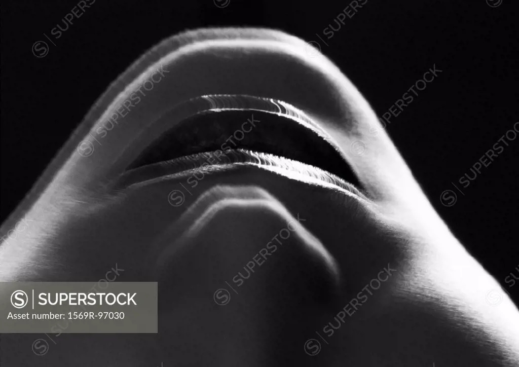 Lower part of woman´s face, upside down, close-up, B&W