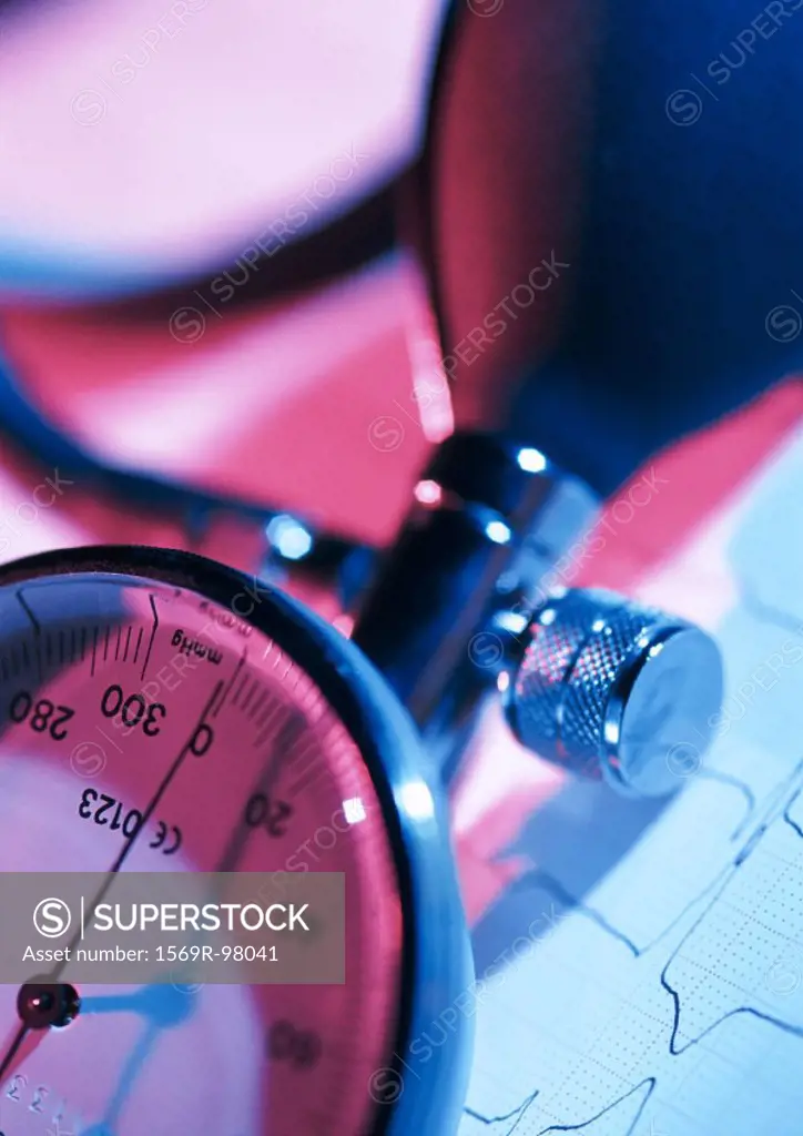 Sphygmomanometer instrument for measuring blood pressure, partial view, close-up