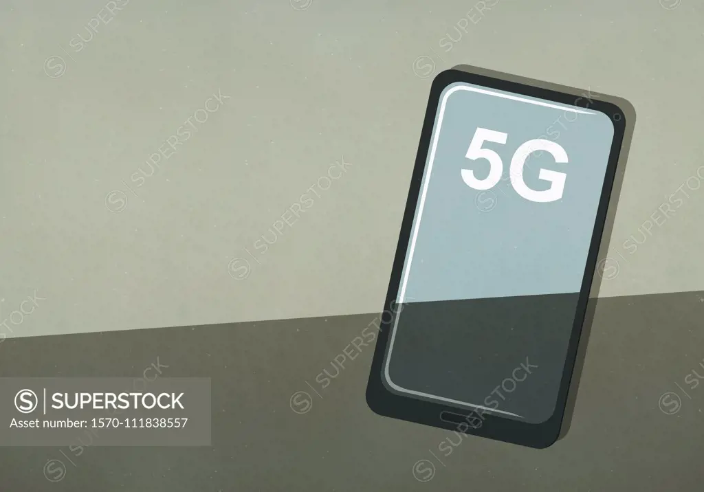 5G text on smart phone screen