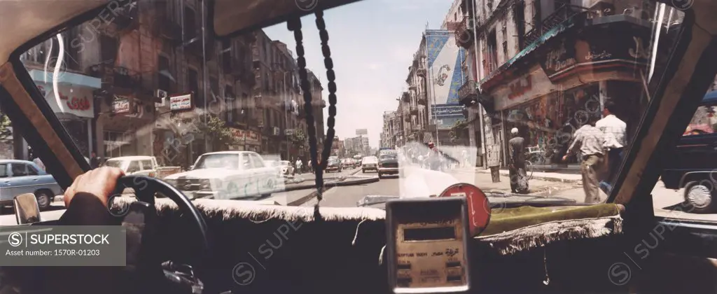 View from taxi interior, Cairo, Egypt