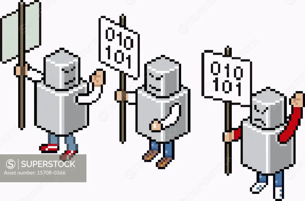 Three robots protesting