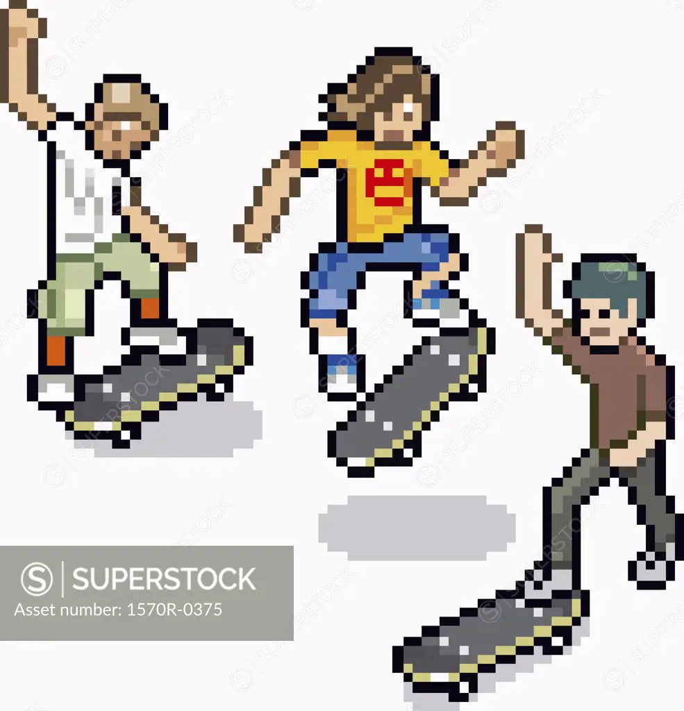 Three people skateboarding