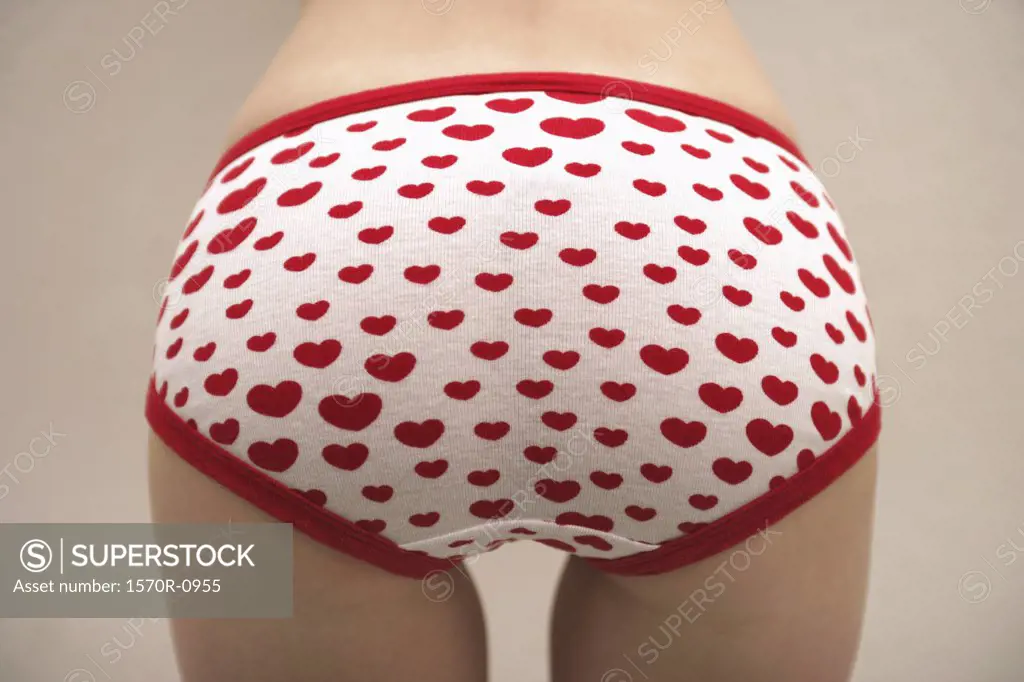 Woman wearing heart patterned underwear