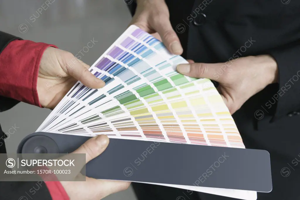Woman and man holding color swatches