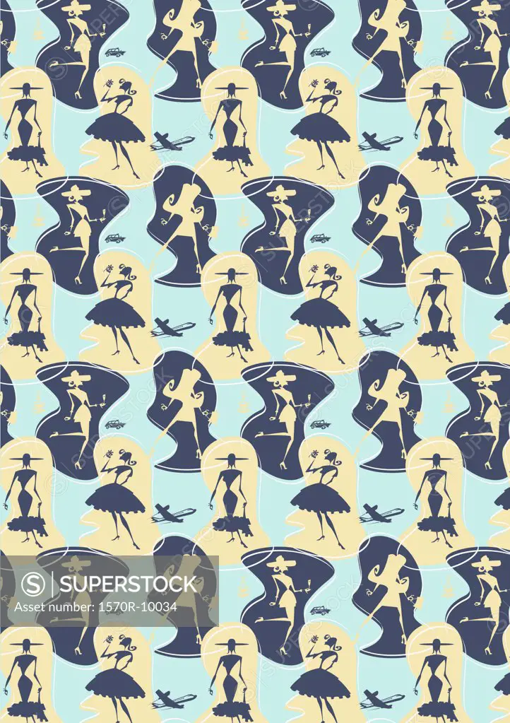 illustrated pattern featuring women