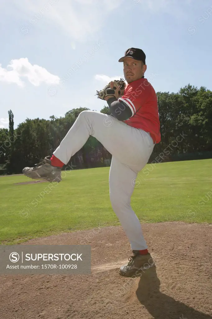 Baseball pitcher on pitchers mound