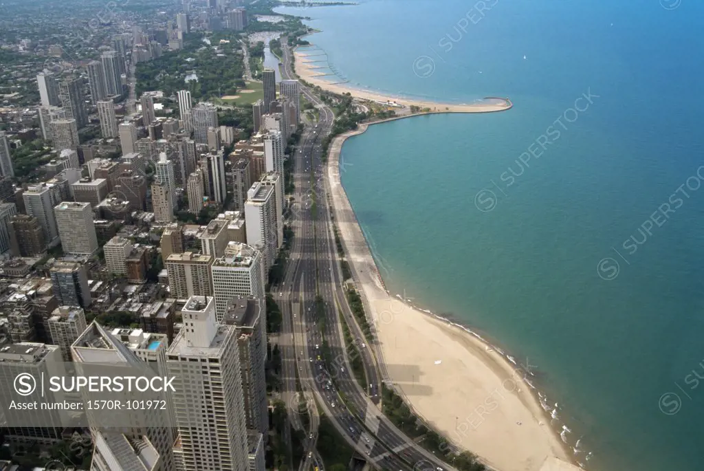 Aerial view of downtown Chicago, USA