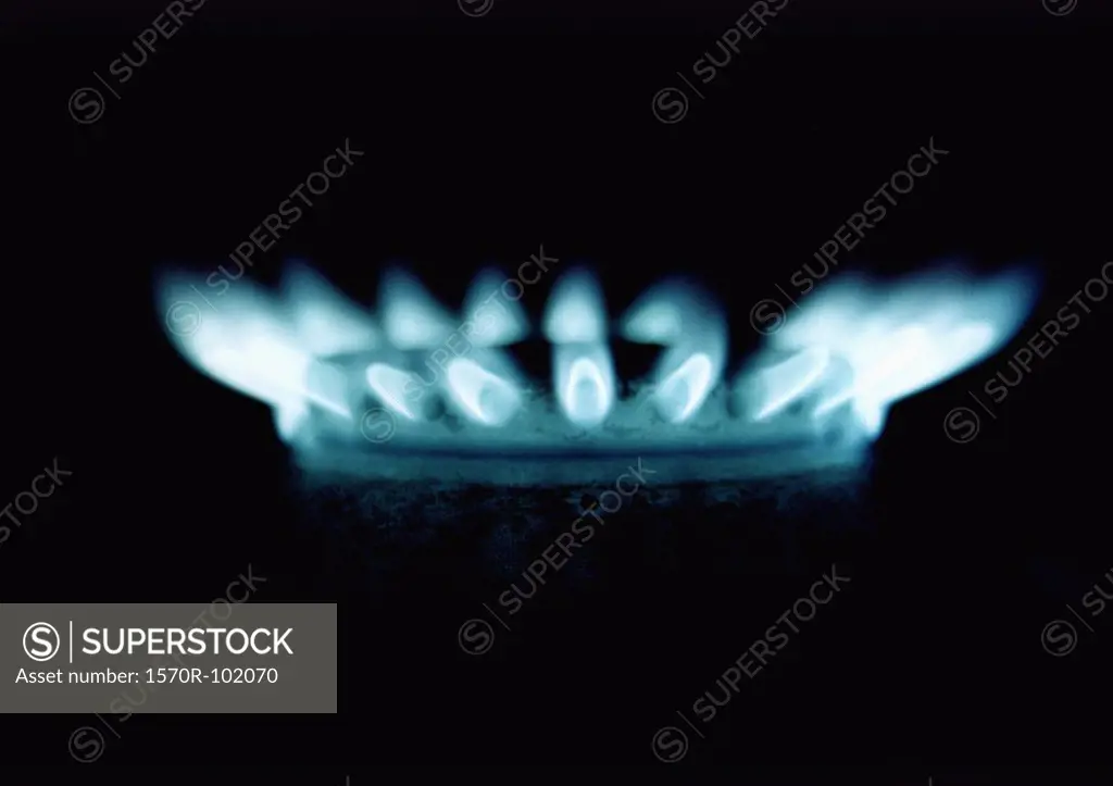 A lit gas burner