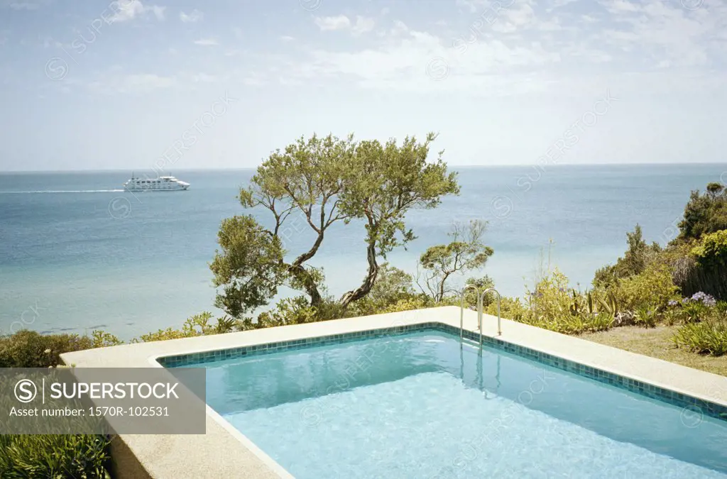 Swimming pool with view of Port Phillip Bay, Melbourne, Australia