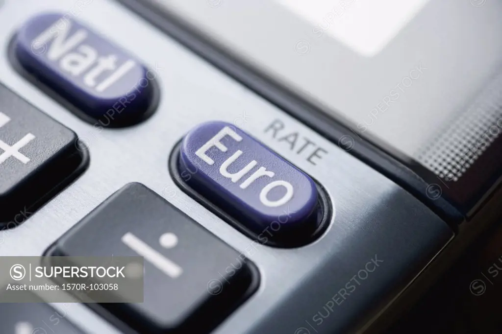 A close up of a Euro button on a calculator