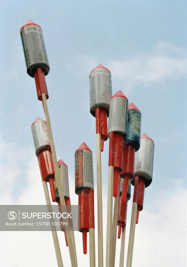 Bottle rockets aimed at sky